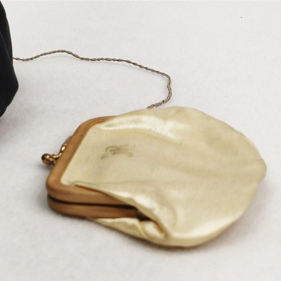 Vintage 1940s DECO Style Black Evening Bag Clutch Attached Chantelle Coin Bag - Picture 7 of 9